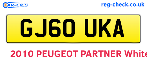 GJ60UKA are the vehicle registration plates.