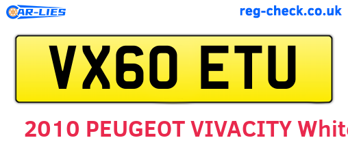 VX60ETU are the vehicle registration plates.