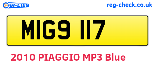 MIG9117 are the vehicle registration plates.