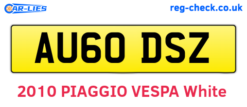 AU60DSZ are the vehicle registration plates.