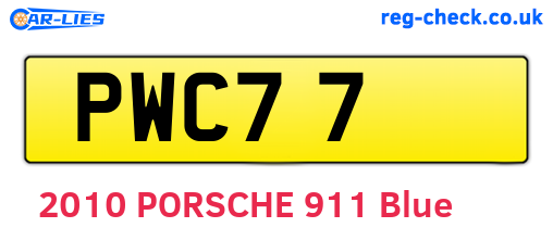 PWC77 are the vehicle registration plates.