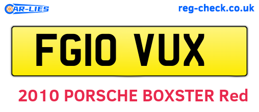FG10VUX are the vehicle registration plates.