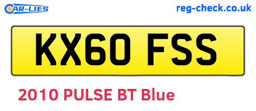 KX60FSS are the vehicle registration plates.