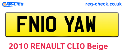 FN10YAW are the vehicle registration plates.