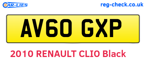 AV60GXP are the vehicle registration plates.