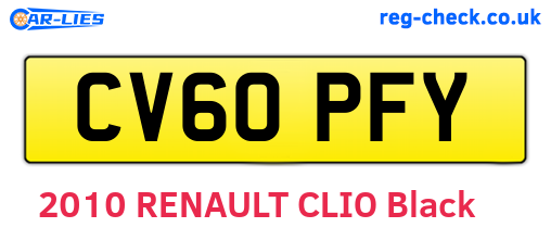 CV60PFY are the vehicle registration plates.