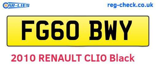 FG60BWY are the vehicle registration plates.