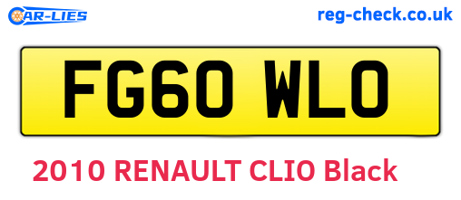 FG60WLO are the vehicle registration plates.