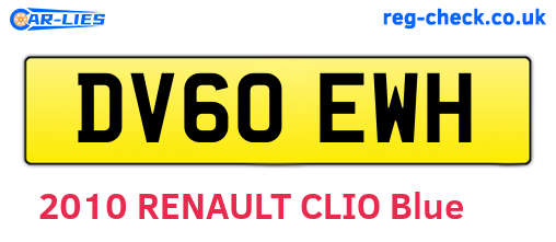 DV60EWH are the vehicle registration plates.