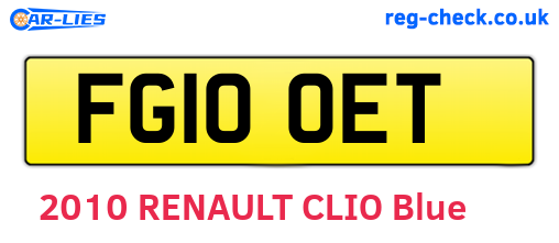 FG10OET are the vehicle registration plates.