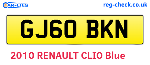 GJ60BKN are the vehicle registration plates.