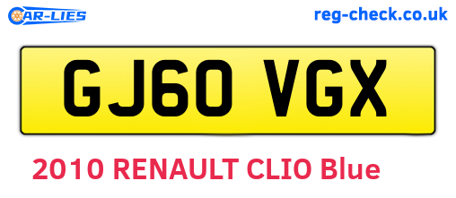 GJ60VGX are the vehicle registration plates.