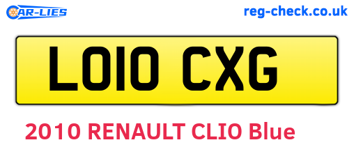 LO10CXG are the vehicle registration plates.