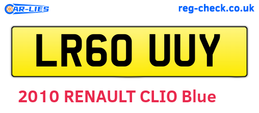 LR60UUY are the vehicle registration plates.