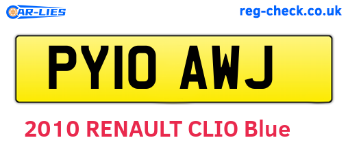 PY10AWJ are the vehicle registration plates.