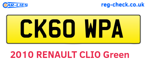 CK60WPA are the vehicle registration plates.