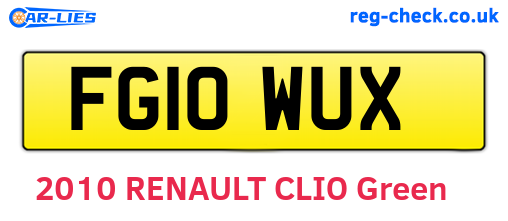 FG10WUX are the vehicle registration plates.