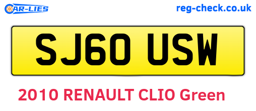 SJ60USW are the vehicle registration plates.