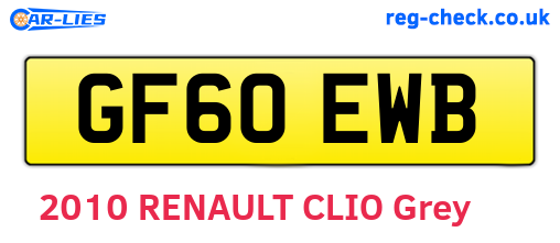 GF60EWB are the vehicle registration plates.