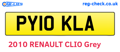 PY10KLA are the vehicle registration plates.