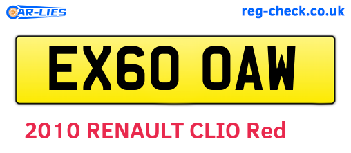 EX60OAW are the vehicle registration plates.
