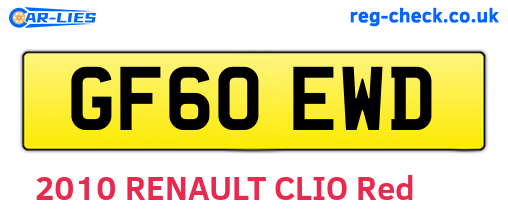 GF60EWD are the vehicle registration plates.