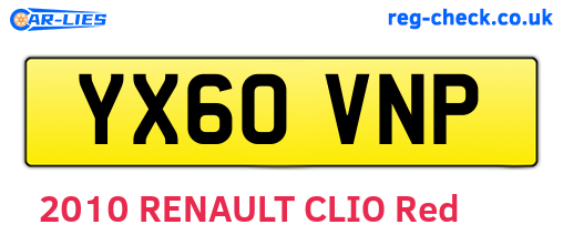 YX60VNP are the vehicle registration plates.