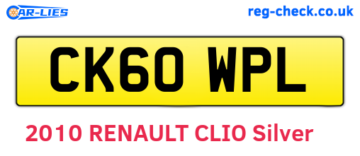 CK60WPL are the vehicle registration plates.