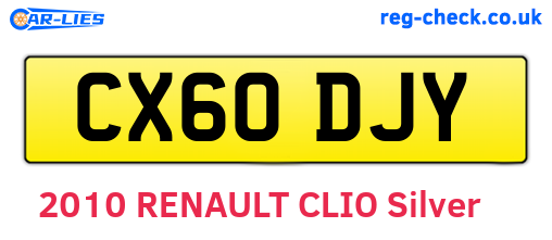 CX60DJY are the vehicle registration plates.