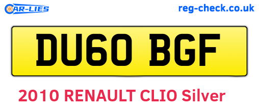 DU60BGF are the vehicle registration plates.