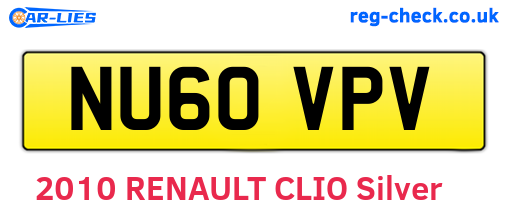NU60VPV are the vehicle registration plates.