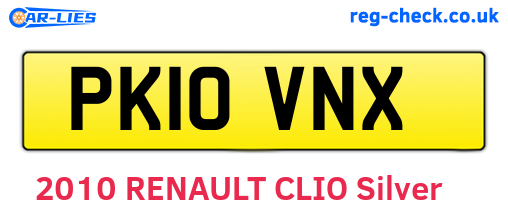 PK10VNX are the vehicle registration plates.