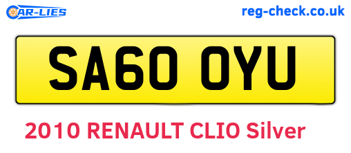 SA60OYU are the vehicle registration plates.