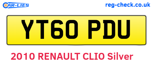 YT60PDU are the vehicle registration plates.