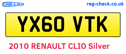 YX60VTK are the vehicle registration plates.