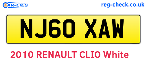 NJ60XAW are the vehicle registration plates.