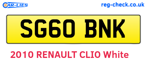 SG60BNK are the vehicle registration plates.