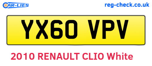 YX60VPV are the vehicle registration plates.