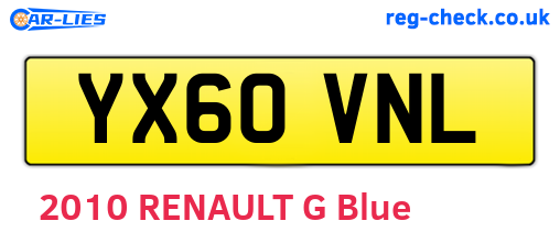 YX60VNL are the vehicle registration plates.