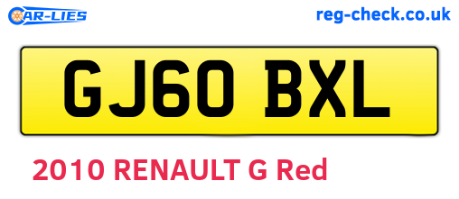 GJ60BXL are the vehicle registration plates.