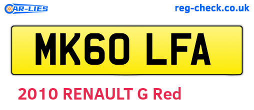 MK60LFA are the vehicle registration plates.