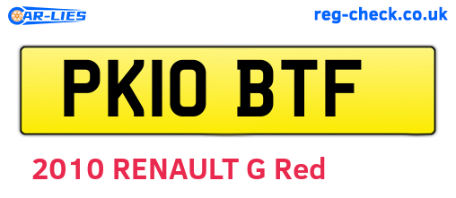 PK10BTF are the vehicle registration plates.