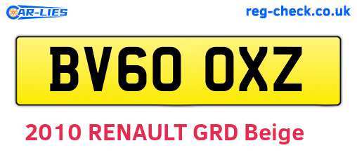 BV60OXZ are the vehicle registration plates.