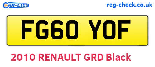 FG60YOF are the vehicle registration plates.