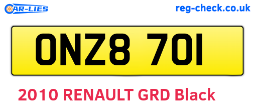ONZ8701 are the vehicle registration plates.