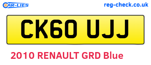 CK60UJJ are the vehicle registration plates.