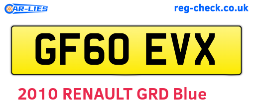 GF60EVX are the vehicle registration plates.