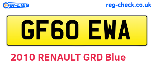 GF60EWA are the vehicle registration plates.