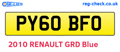PY60BFO are the vehicle registration plates.