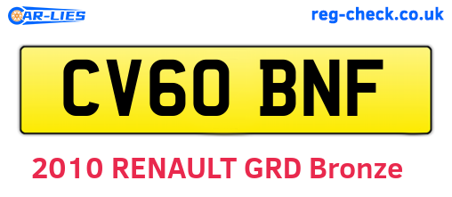 CV60BNF are the vehicle registration plates.